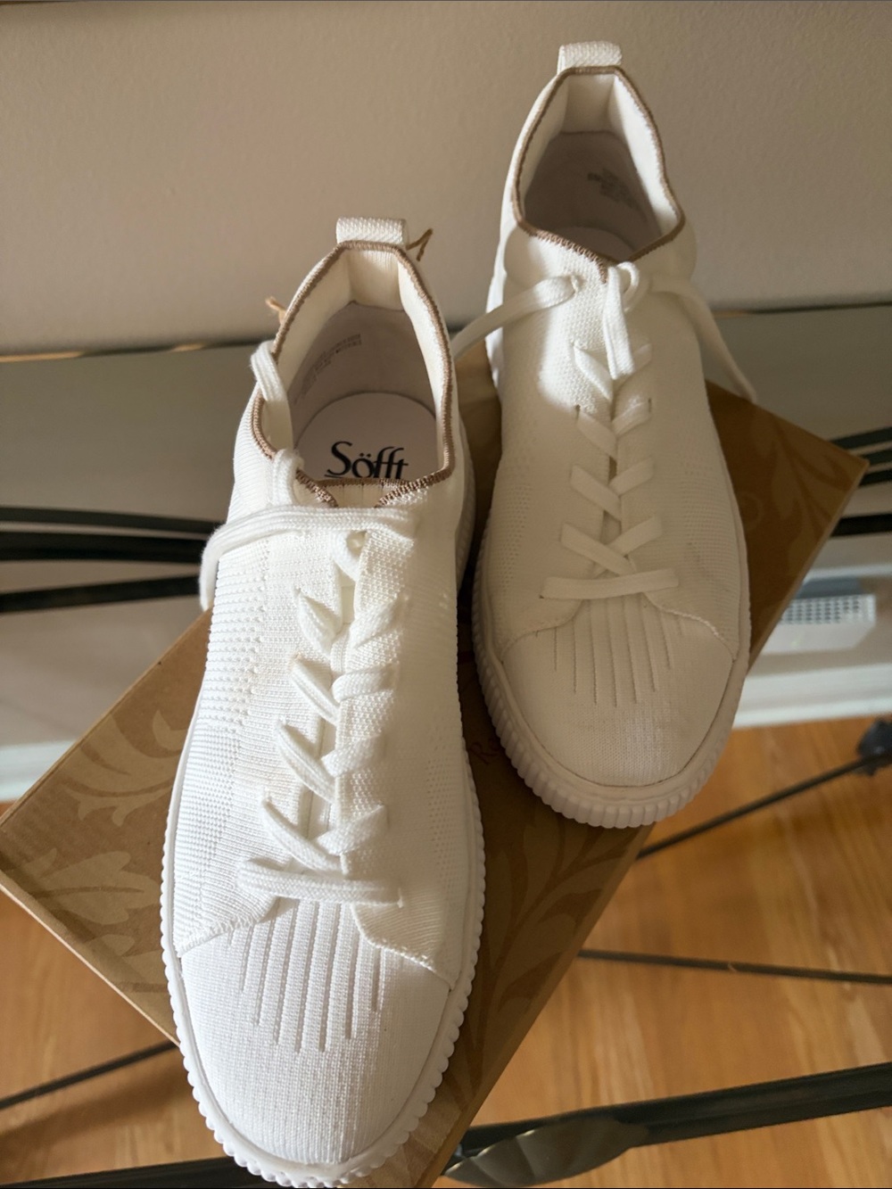 Söff White Knit Lace-Up Women's Sneakers